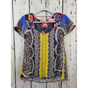Moulinette‎ Soeurs Anthropologie Boho Paisley Floral Print Tunic Top Women US 04